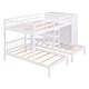 preview thumbnail 3 of 28, Full-Over-Twin-Twin Triple Bunk Bed w/ Large Wardrobe, Drawers & Shelves Storage, Wooden Bunkbed Frame w/Mirror for 3 Kids Teens