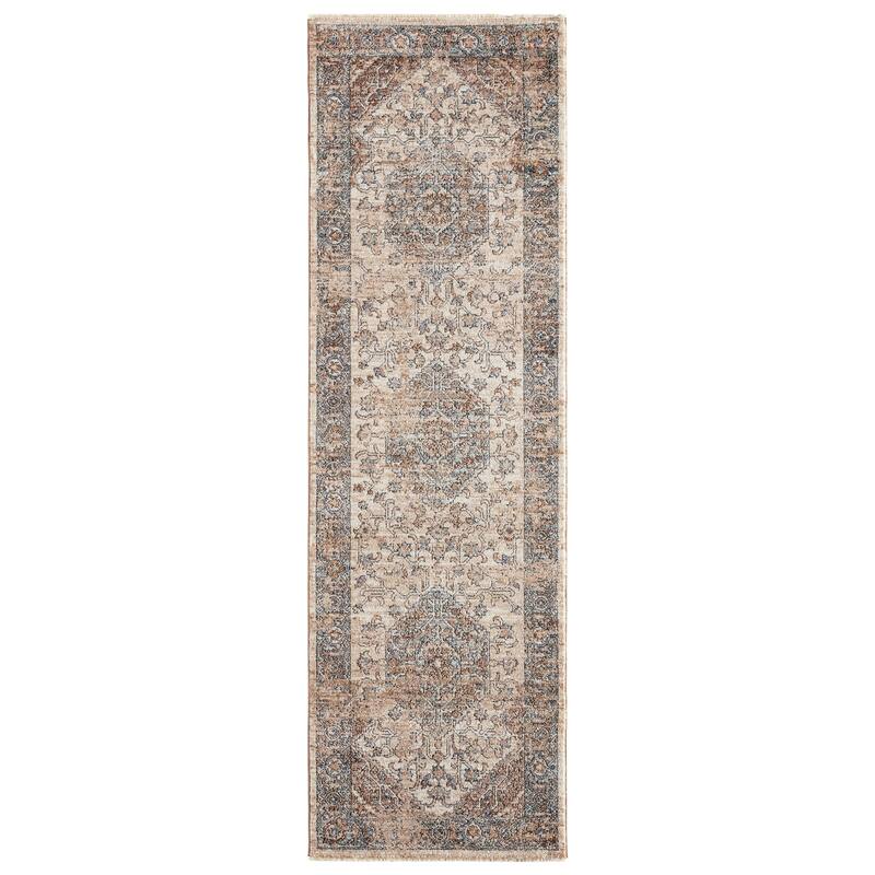 Mehdi Medallion Beige/ Blue Area Rug