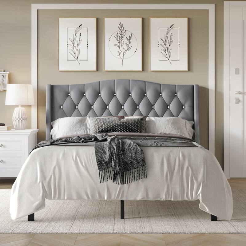 CraftPorch Glam Velvet Crystal Button Tufted Upholstered Platform Bed