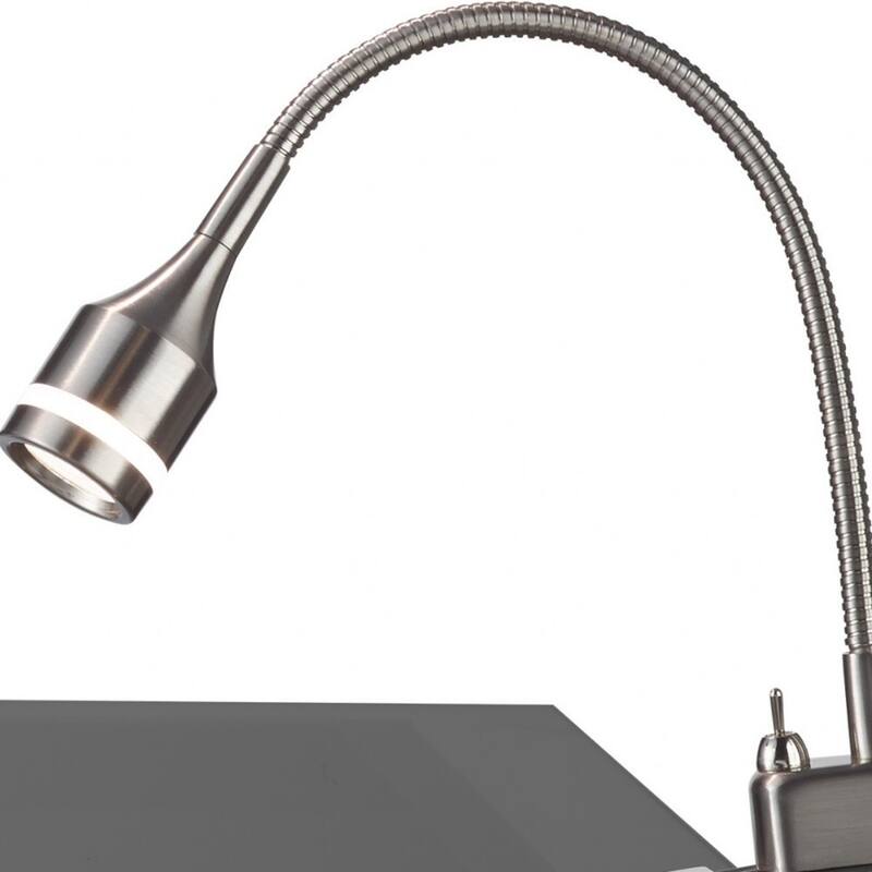 15" Modern Clip-On LED Table Lamp with Adjustable Swing Arm and Silver Drum Shade Black Metal Base - 14.5" H x 9" W x 13" D