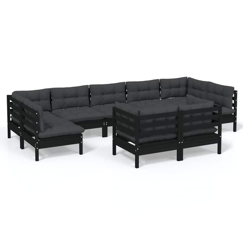 vidaXL Solid Pinewood Patio Lounge Set 11 Piece with Cushions Multi Colors - 25" x 25" x 24.6"