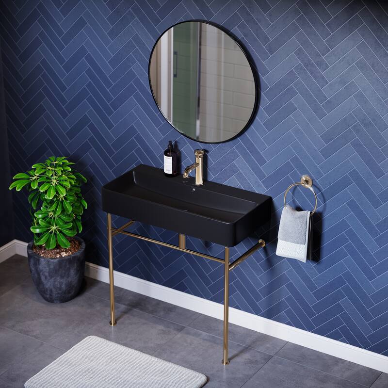 Claire 24 Ceramic Console Sink Matte Black Basin Gold Legs
