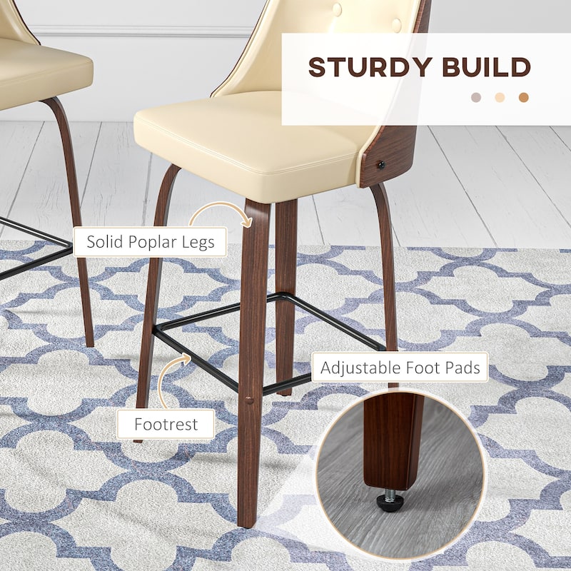 Modern Counter Height Swivel Bar Stools with Tufted Back Cushioned Seat and Footrest Support - 19" W x 20.25" D x 41.75" H