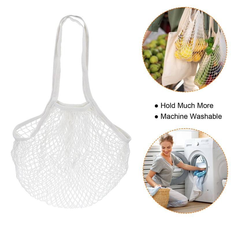 Cotton Mesh Bag, 14.96x12.2" Long Handle Mesh Net String Grocery Bags