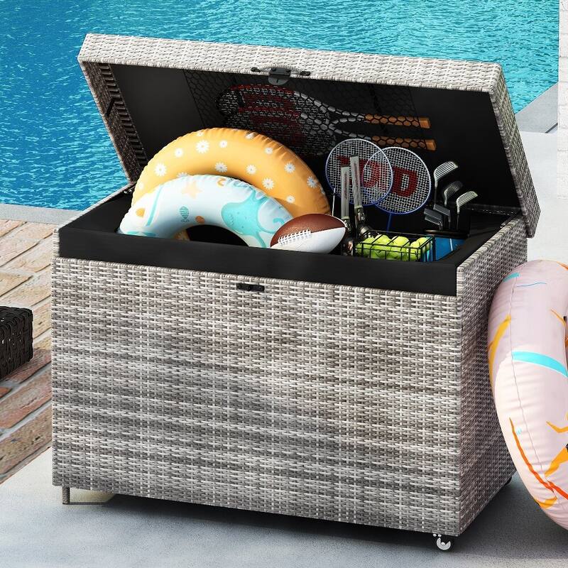 230 Gallon All-Weather Rattan Outdoor Storage Box with Wheels