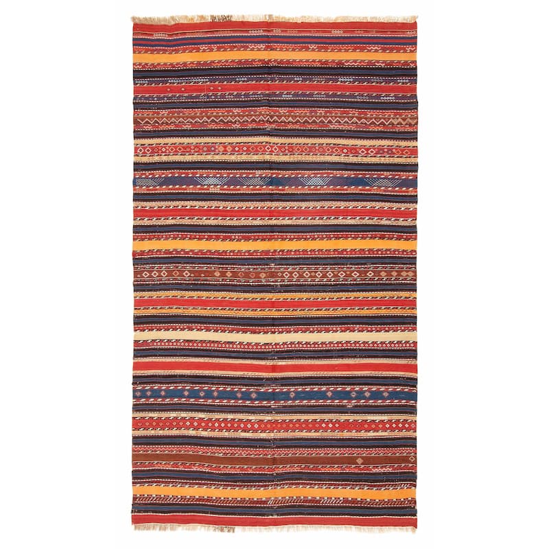 ECARPETGALLERY Flat-Weave Boho Multi Color Wool Kilim - 4'2 x 9'6 - Multi Color - 4'2 x 9'6