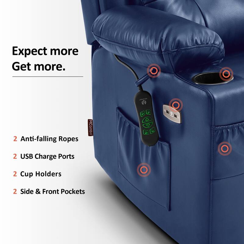MCombo Lay Flat Dual Motor Power Lift Recliner Chair Sofa with Heat and Massage, Infinite Position, Faux Leather 7661