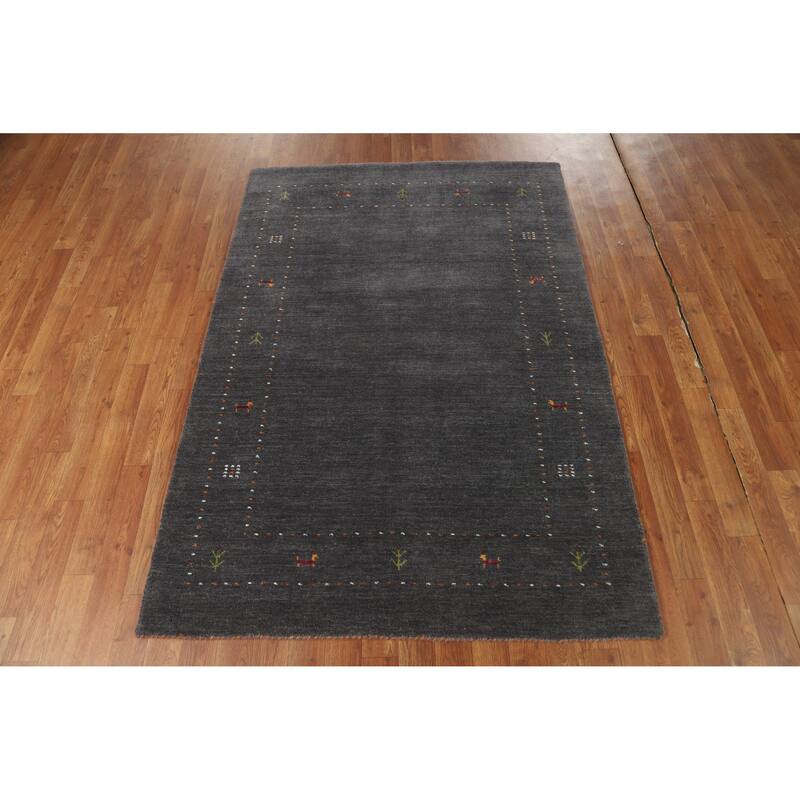 Hand Knotted Oriental 100% Wool Carpet Tribal Tribal Greys & Charcoal Gabbeh Area Rug - 5' 9'' X 4' 0''