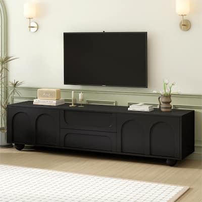Roomfitters Cream Style TV Stand with Arched Doors for TVs up to 75", Minimalist Media Console with Storage Drawers
