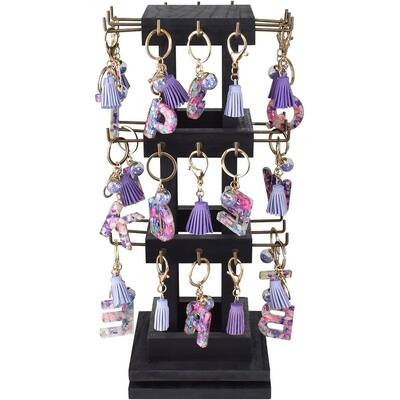Natural Wood Rotating 36 Hooks Jewelry Tower