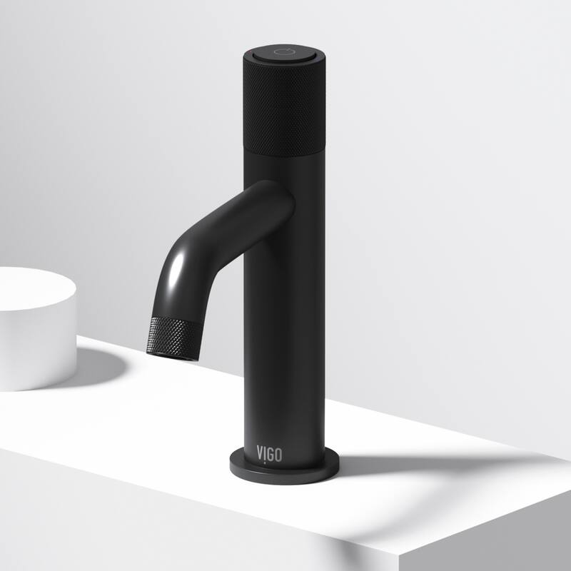 VIGO Apollo 8" H Button Operated Single Hole Bathroom Faucet - Without Extras - Matte Black