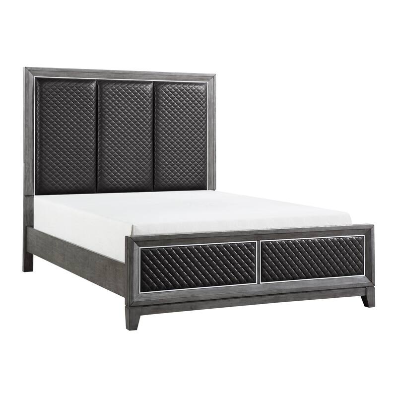 Modern 1pc Bed Gray Faux Leather Upholstered