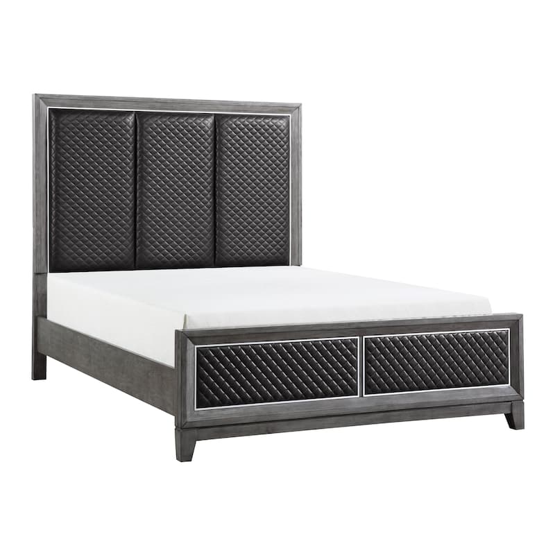 Modern Gray 3pc Bedroom Set Bed and Nightstands Upholstered