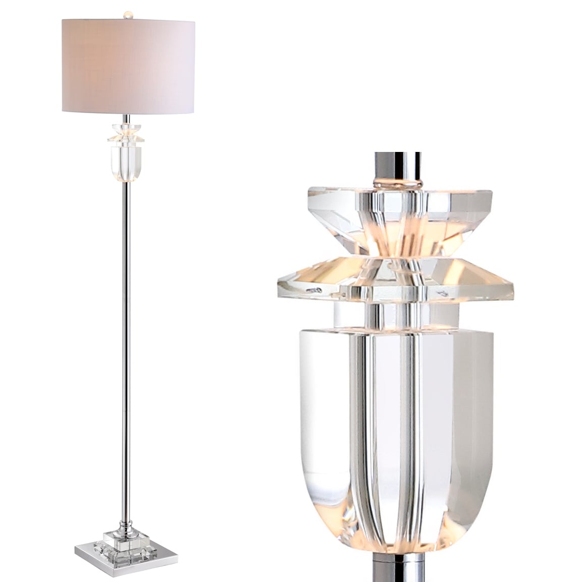 JONATHAN Y James 63" Crystal/Metal LED Floor Lamp, Clear/Chrome - 63" H x 15" W x 15" D