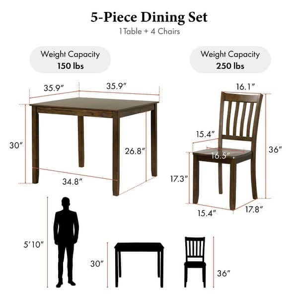 247 Shop At Home Traditional Solid Wood 5-Piece Dining Table Set - Bed ...