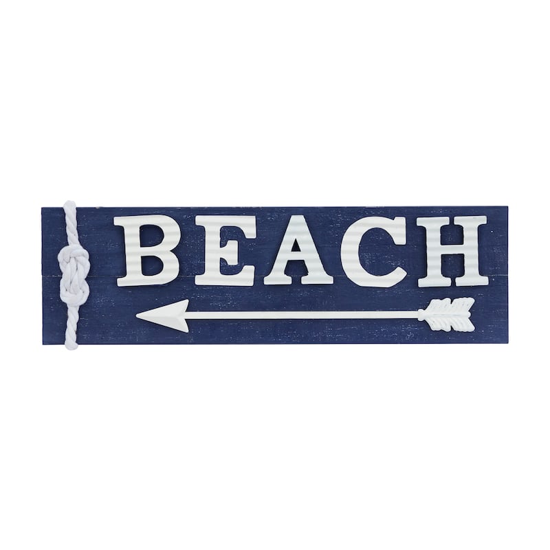 Blue Wood Beach Sign Wall Decor