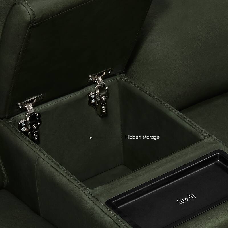 98''W Top Grain Leather Triple-Power Recliner Loveseat Sofa with Power Headrest, Pop-Out Cup Holders