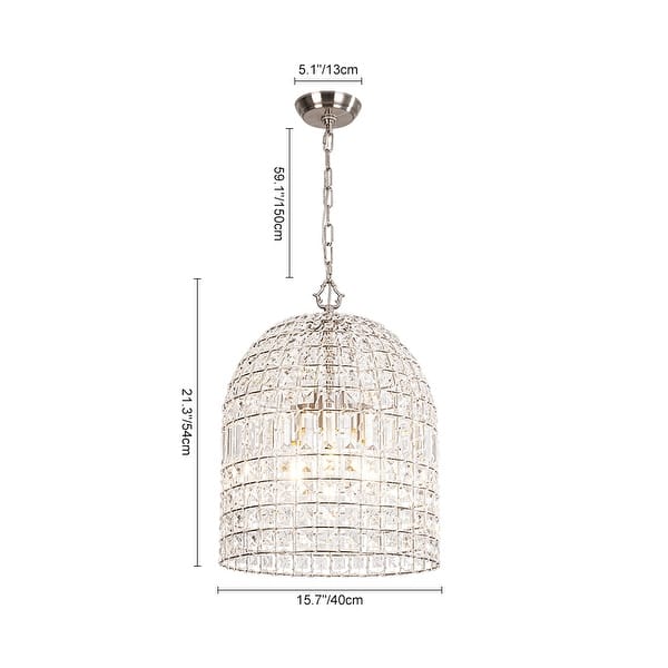 dimension image slide 0 of 4, Vintage Glam Crystal Bird Cage Lantern Chandelier - Distressed Brass