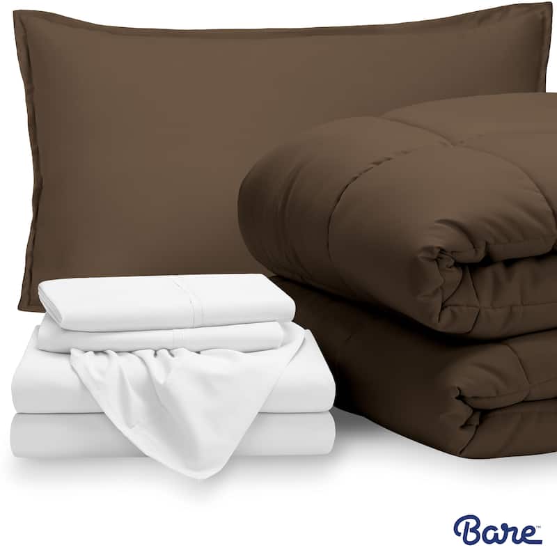 Bare Home Bed-in-a-Bag Down Alternative Comforter & Sheet Set - Cocoa/White - Twin