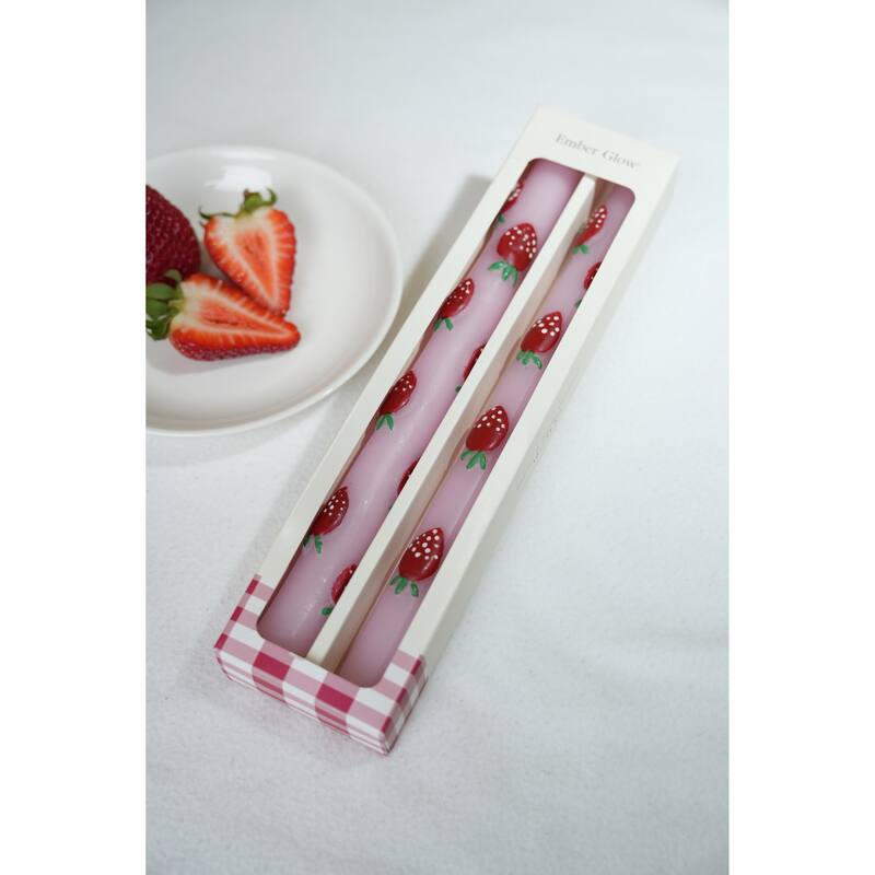 2-Pack 10.25in Hand-Painted Strawberry Taper Candles