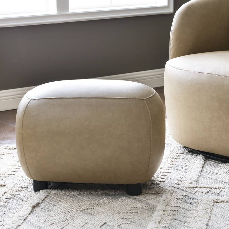 KINWELL 23" Wide Faux Leather Upholstered Ottoman Footrest, PU Entryway Footstool