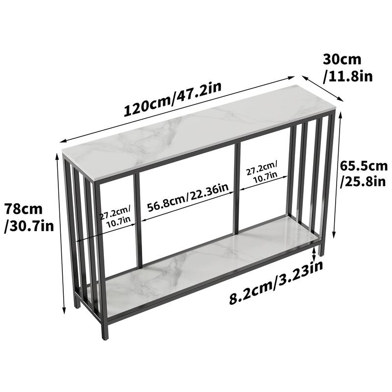 2 Tier Entryway Home Sofa Console Storage Table with Metal Black Frame