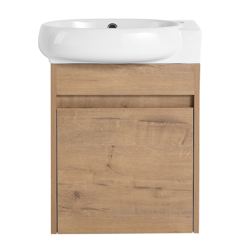 17 in.W Wall-Mounted Plywood Bathroom Vanity in Imitative Oak with Ceramic Sink
