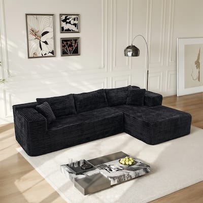 Black L-Shaped Compressed Foam Sofa – Ready-to-Use Sectional Couch with Chaise