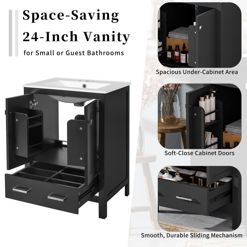 Bathroom Vanity with Sink, Multi-Functional Bathroom Cabinet, Bathroom Vanity with Door Shelf, Soft-Close Doors & 1 Drawer