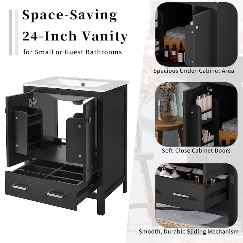 GDFStudio - Aurora Wood & Ceramic Bathroom Vanity Set with Sink and Divided Drawers