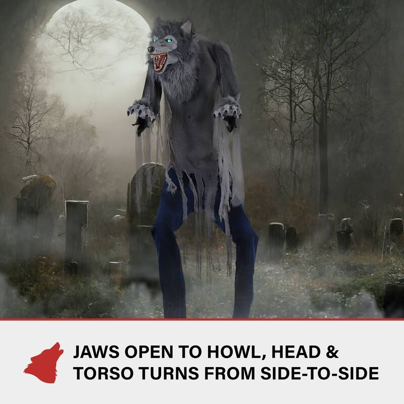 Haunted Hill Farm 7-Ft. Tall Farkas the Towering Werewolf, Premium Halloween Animatronic, Plug-In