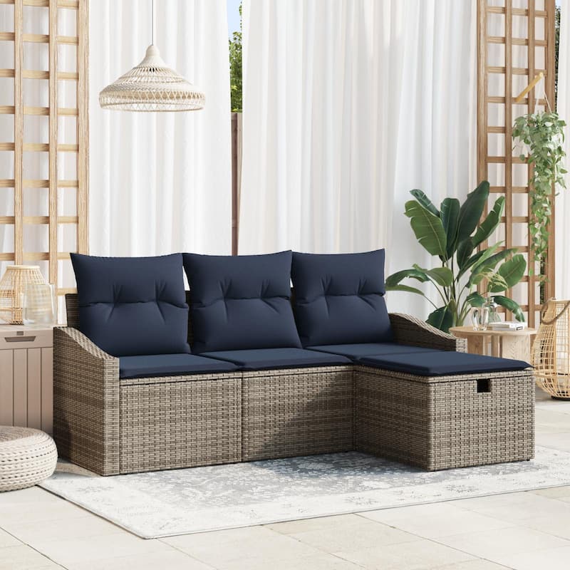 vidaXL 4 Garden Sofa Set with Cushions Black/Brown/Grey Poly Rattan - 70.1 x 46.1 x 27.2 - Grey