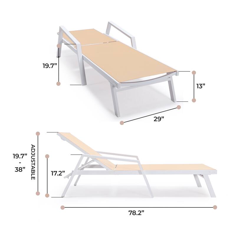 Marlin Rust-Resistant Aluminum Chaise Lounge - Adjustable 4-Position Outdoor Tanning Chair with Armrests