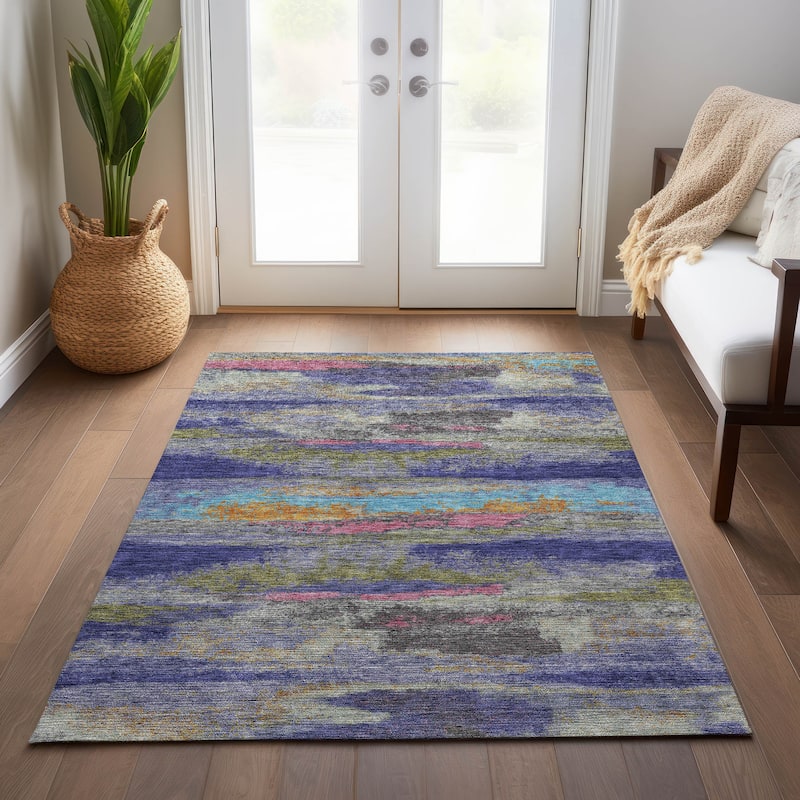 Machine Washable Indoor/ Outdoor Abstract Modern Chantille Rug