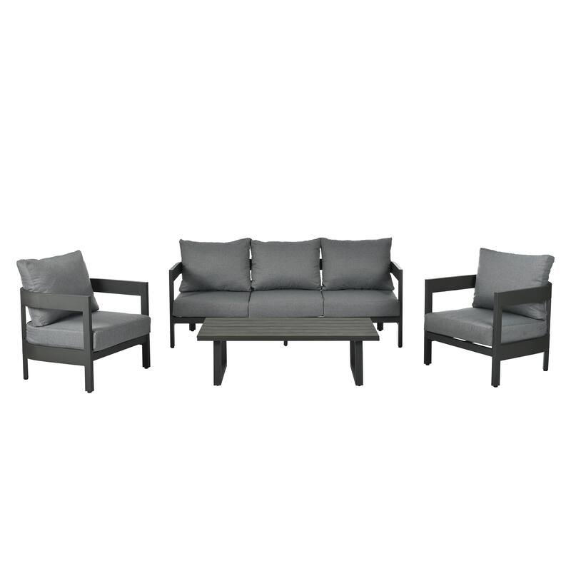 4-Piece Outdoor 5-Seater Iron Sofa Set with Coffee Table
