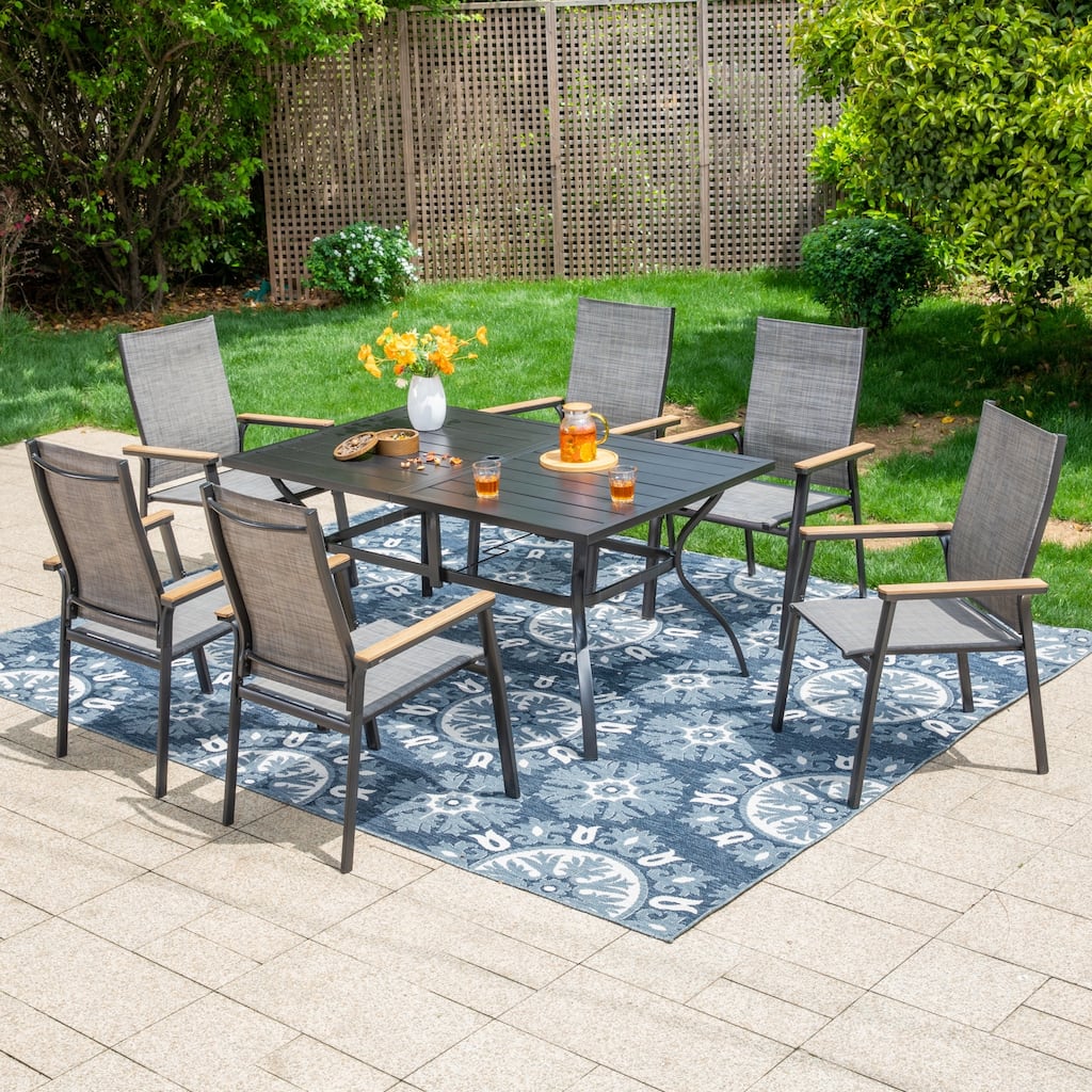 MAISON ARTS 7 Pieces Dining Set, 6 Aluminium Stackable Dining Chairs and a Metal Table