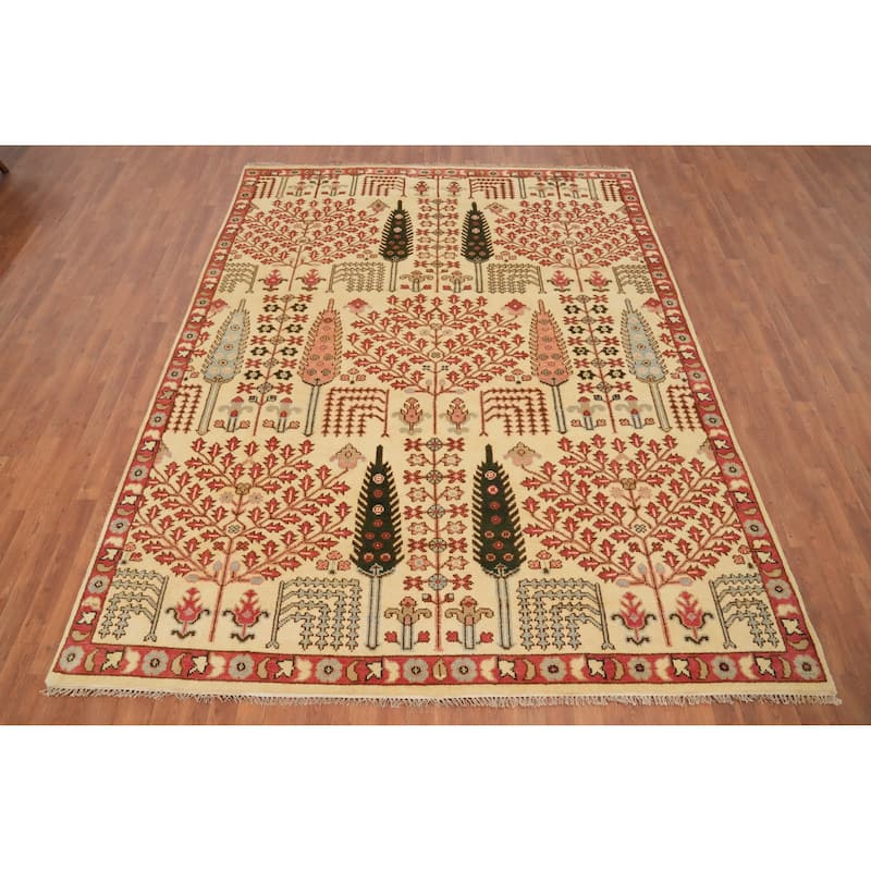 Hand Knotted Oriental 100% Wool Carpet Transitional All-Over Beige & Ivories Oushak Area Rug - 10' 2'' X 7' 9''