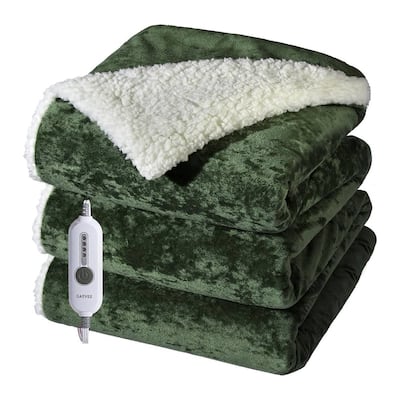Green Electric Heated Throw Blanket with 4 Heat Levels, Machine Washable
