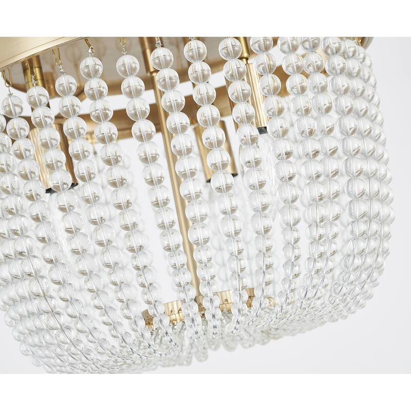 3-Light Chrome Semi Flush Mount With Clear Glass Beads