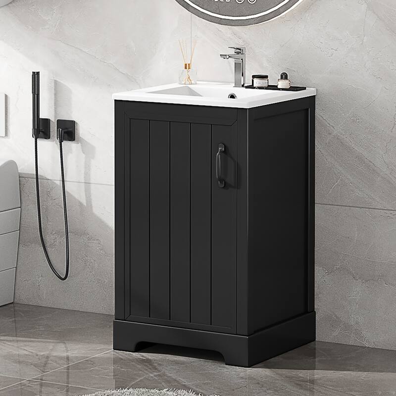 20" Bathroom Vanities Cabinet With Ceramic Sink Combo Set, Modern Bathroom Sink Cabinet With Soft Closing Door - Black