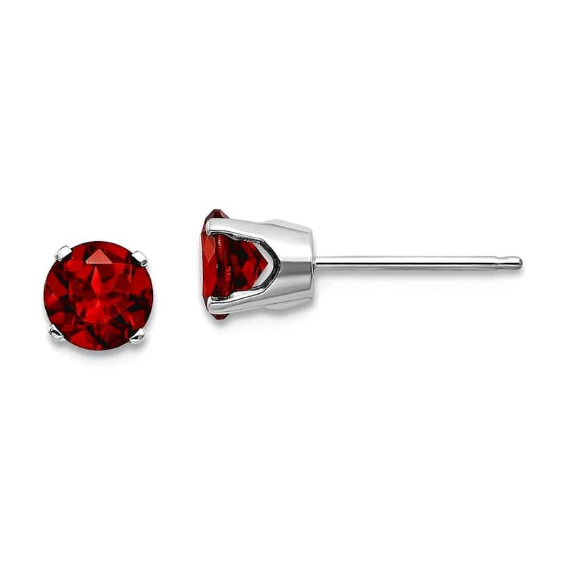 Curata 14k White Gold 5mm Genuine Gemstone Birthstone Stud Earrings - Garnet