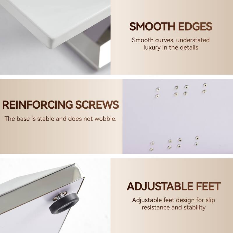 50.4 Inch Modern Rectangular Coffee Table,Marble Pattern MDF Top, Silver Stainless Steel Base.