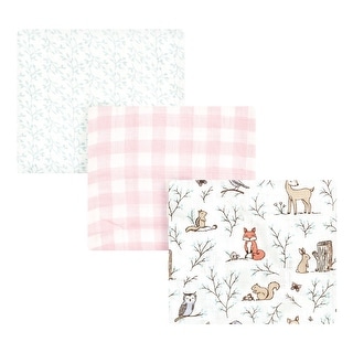 Hudson Baby Infant Girl Cotton Muslin Swaddle Blankets, Pink Enchanted Forest, 3-Pack - Pink Enchanted Forest