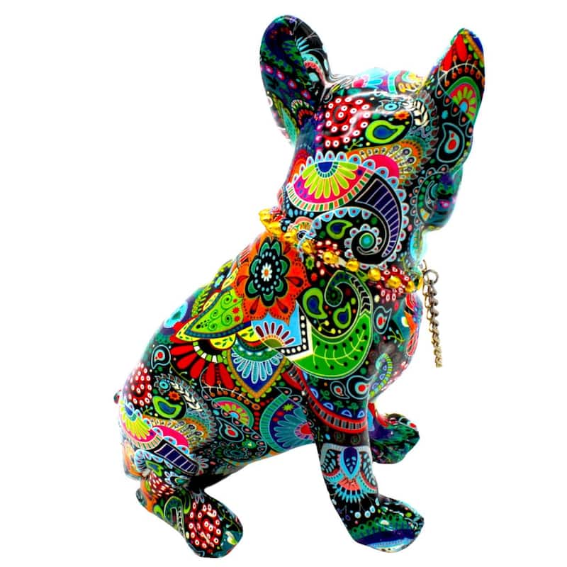 Interior Illusions Plus Sitting Flower French Bulldog with Necklace - 8" tall