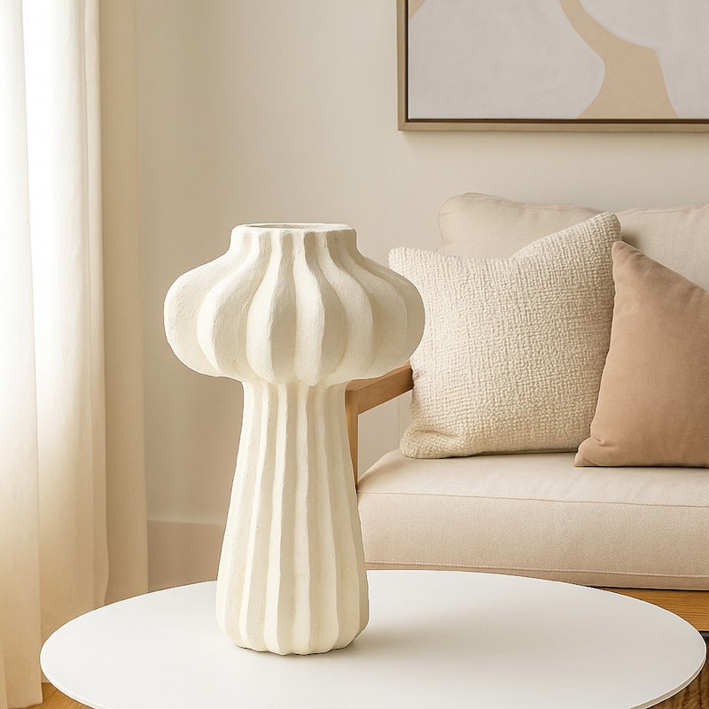Samo Decorative Vase, Textured Body, Bulb Accent, 18 Inch White Resin