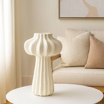 Samo Decorative Vase, Textured Body, Bulb Accent, 18 Inch White Resin