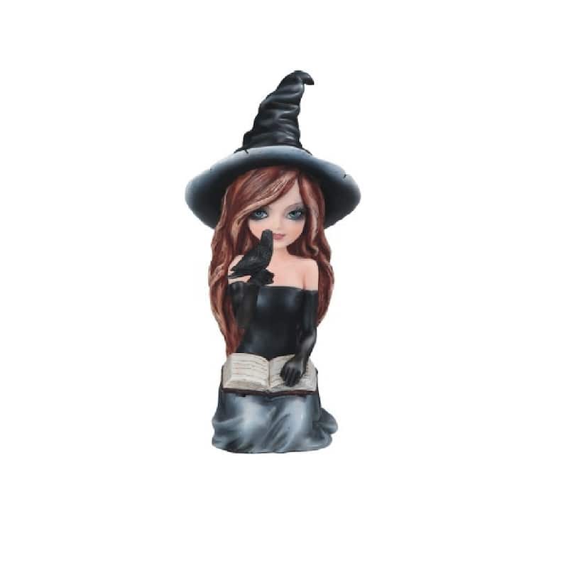 Q-Max 7"H Black Witch Girl with Crow and Book Statue Fantasy Decoration Figurine