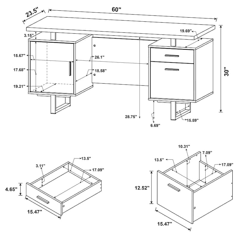 GDFStudio - Harper Modern High Gloss Computer Desk with Two Drawers, Sled Legs, and Efficient Storage Solutions