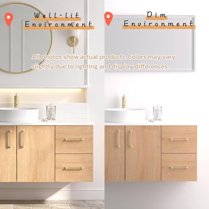 Prismella 36" 48" Floating Vanity with Round Vessel Sink, Quartz Top