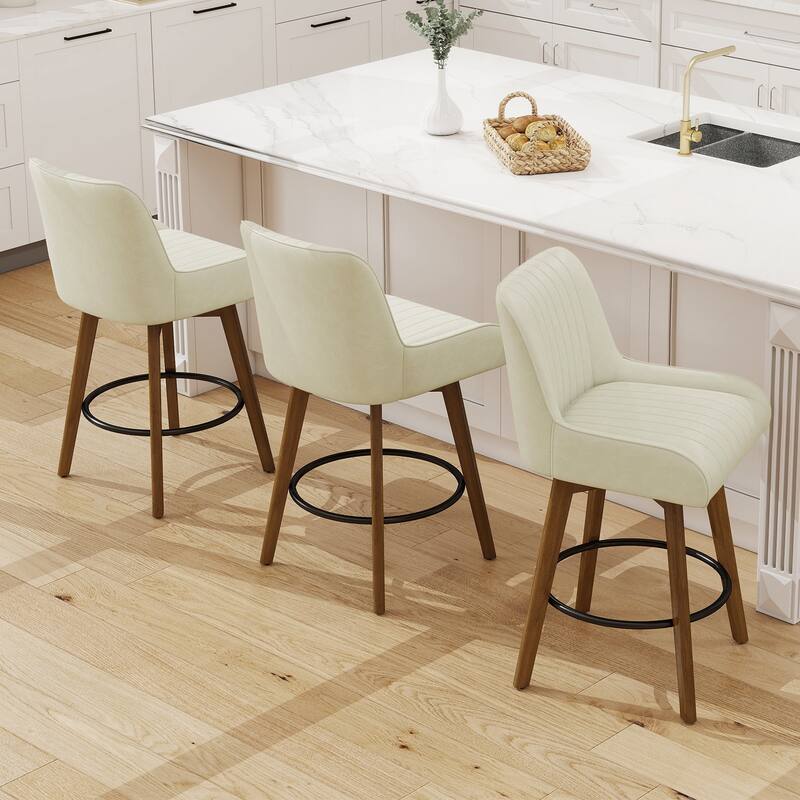 26" Upholstered Counter Height Swivel Bar Stool with Solid Wood Legs - 38.8"H x 20.5"W x 21.7"D